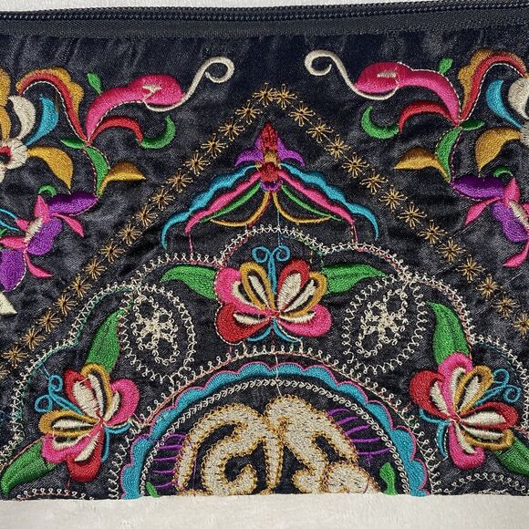 Colorful Embroidered Clutch Bag Flower Butterfly Travel Toiletries Bag Unique - Picture 3 of 10